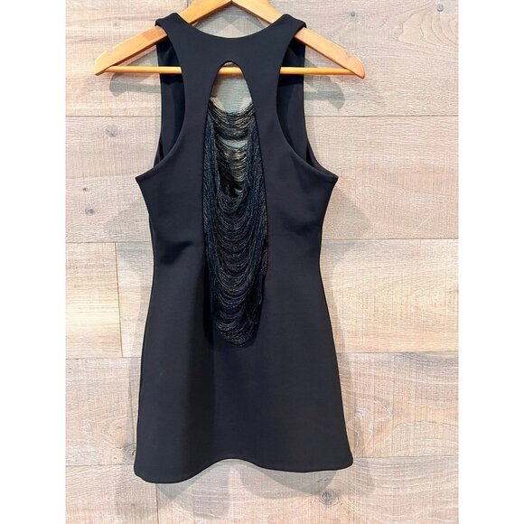 MAXIMILIAN  FALL FRINGE BLACK MINI DRESS Size UK10/ US 6 - Picture 5 of 11